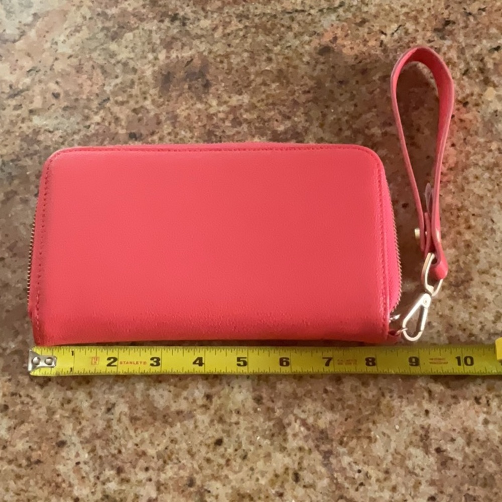 Thirty-One Slim Wallet  & Wristlet Strap Coastal Coral Pink Smooth Pebbled - Picture 5 of 6